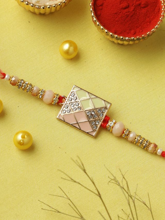 Pastel Mosaic Beaded Rakhi (Rakhi is included with Roli Chawal & Greetings Card)
