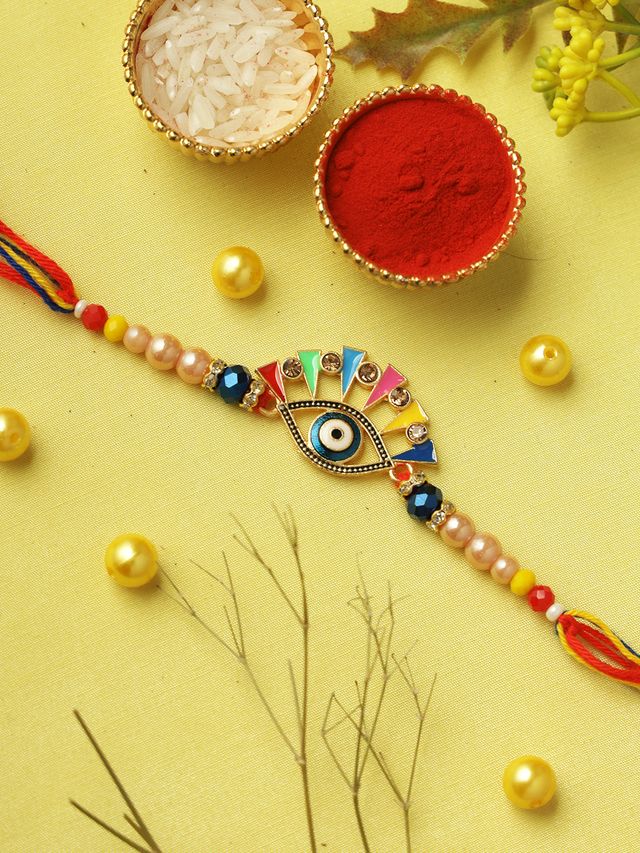 Colourful Evil Eye Protection Rakhi (Rakhi is included with Roli Chawal & Greetings Card)