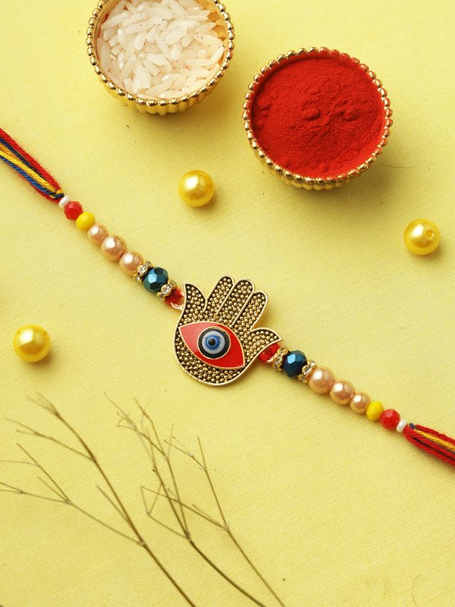 Hand of Protection Rakhi (Rakhi is included with Roli Chawal & Greetings Card)