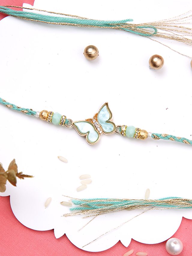 Pista Green Butterfly Braided Single Rakhi (Rakhi is included with Roli Chawal & Greetings Card)