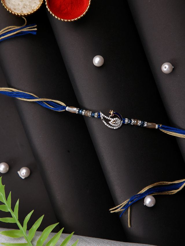 Stone Studded Peacock Multistand Rakhi (Rakhi is included with Roli Chawal & Greetings Card)