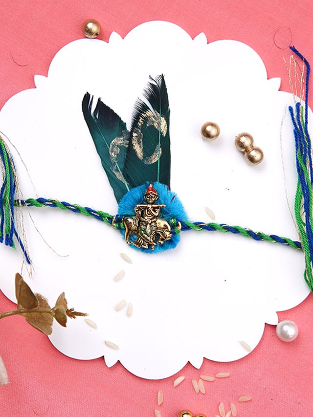 Divine Basuri Krishna Single Rakhi (Rakhi is included with Roli Chawal & Greetings Card)