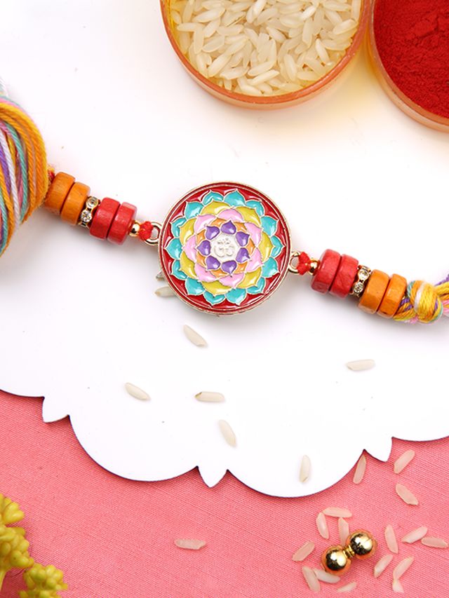 Om Mandala Art Work Multistrand Rakhi (Rakhi is included with Roli Chawal & Greetings Card)