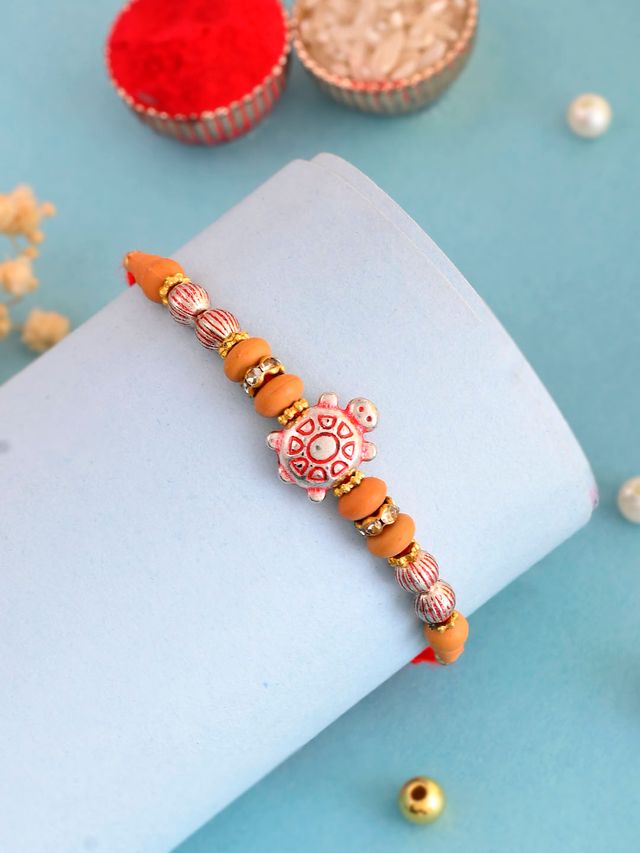 Multiple Beads & Tortoise Single Rakhi (Rakhi is included with Roli Chawal & Greetings Card)