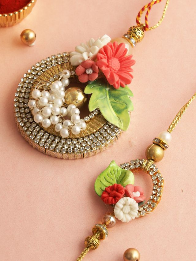Petal and Pearl Bhaiya Bhabhi Rakhi Set (Rakhi is included with Roli Chawal & Greetings Card)