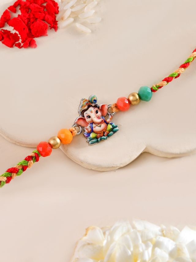 Bal Ganesha Rakhi for Bhai with Colorful Beads and Thread (Rakhi is included with Roli Chawal & Greetings Card)