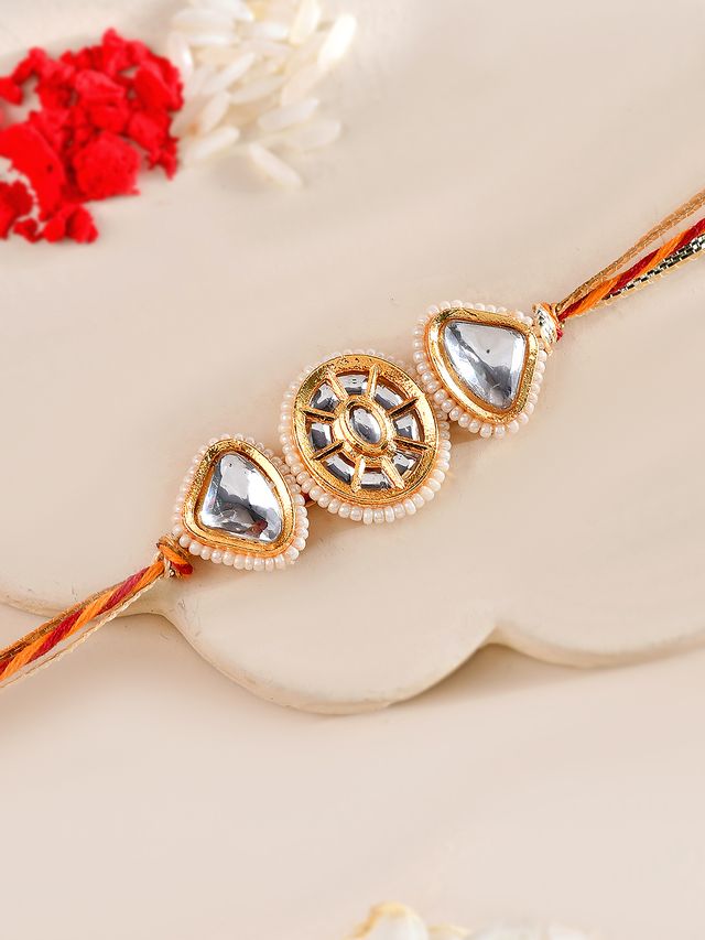 Kundan Rakhi with Tear Drop Stones and Ethnic Finish (Rakhi is included with Roli Chawal & Greetings Card)