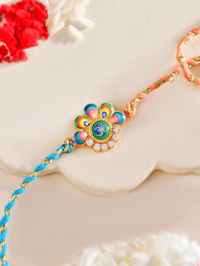 Festive Bloom Rakhi with Rainbow Petals and Crystal Detailing (Rakhi is included with Roli Chawal & Greetings Card)