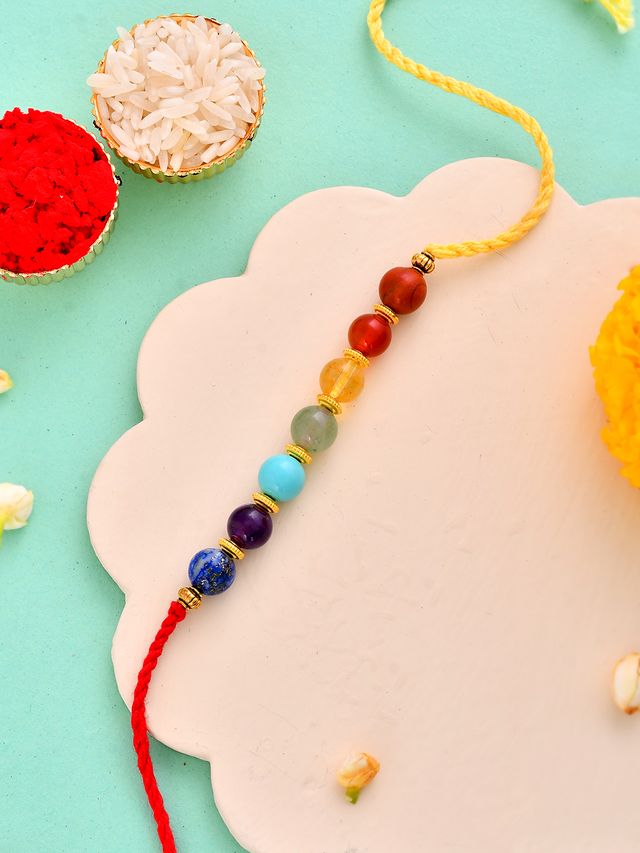 Handcrafted 7 Chakra Healing Stone Rakhi for Bhaiya (Rakhi is included with Roli Chawal & Greetings Card)