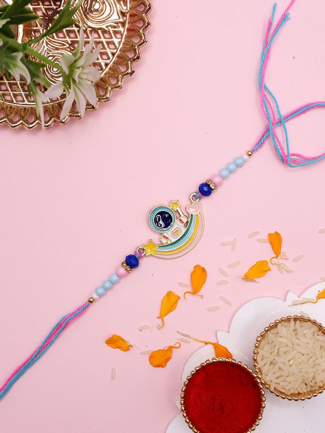 Pastel Rainbow Evil Eye Rakhi for Suraksha with Style (Rakhi is included with Roli Chawal & Greetings Card)