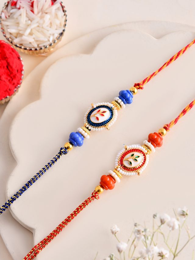 Handpainted Heritage Rakhi Duo with Traditional Meenakari Art (Rakhi is included with Roli Chawal & Greetings Card)