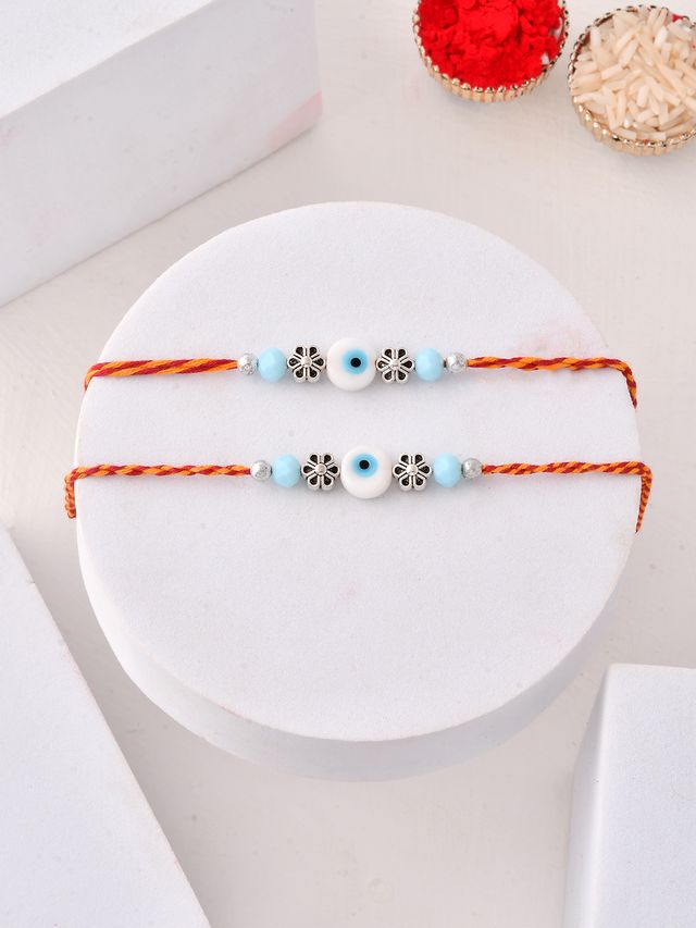 Set of 2 Evil Eye Rakhis (Rakhi is included with Roli Chawal & Greetings Card)