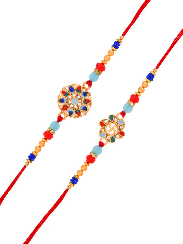 Colorful Beaded Rakhi Combo with Festive Centerpiece Designs (Rakhi is included with Roli Chawal & Greetings Card)