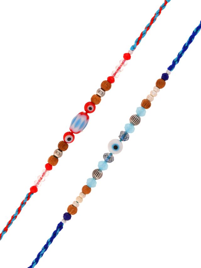 Handmade Boho Rakhi Combo With Earthy Evil Eye And Multicolor Bead Work (Rakhi is included with Roli Chawal & Greetings Card)