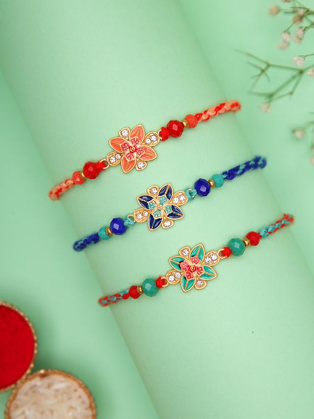 Set of 3 Elegant Beaded Rakhis for Brothers (Rakhi is included with Roli Chawal & Greetings Card)