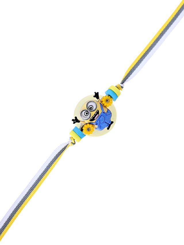 Minion Kids Rakhi with Yellow-Blue Thread and 3D Centerpiece (Rakhi is included with Roli Chawal & Greetings Card)