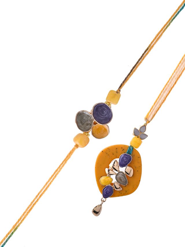 Elegant Handpicked Floral Rakhi Set with Colorful Resin Accents – Rakhi is included with Roli Chawal & Greetings Card
