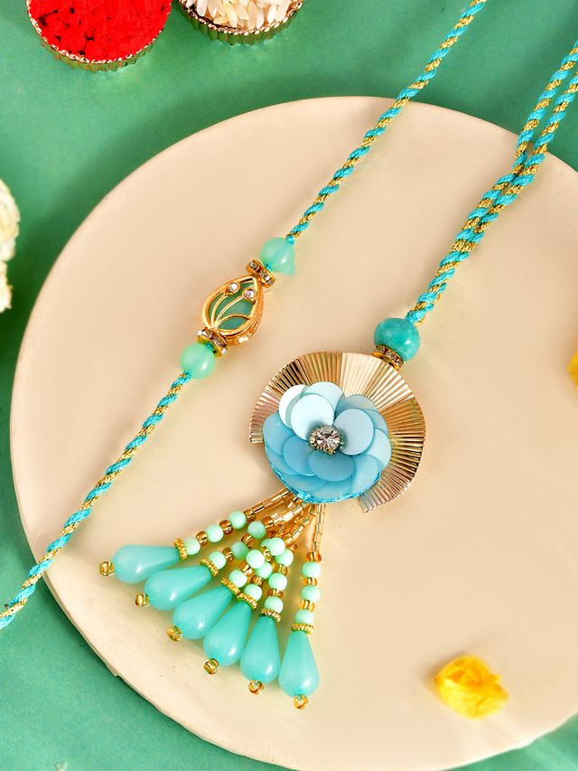 Designer Peach Petal Handcrafted Rakhi for Bhaiya Bhabhi – Rakhi is included with Roli Chawal & Greetings Card