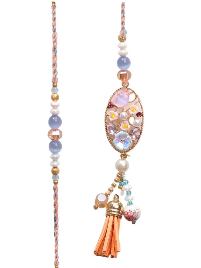 Traditional Bhaiya Bhabhi Rakhi with Meenakari and Pearl Detailing – Rakhi is included with Roli Chawal & Greetings Card