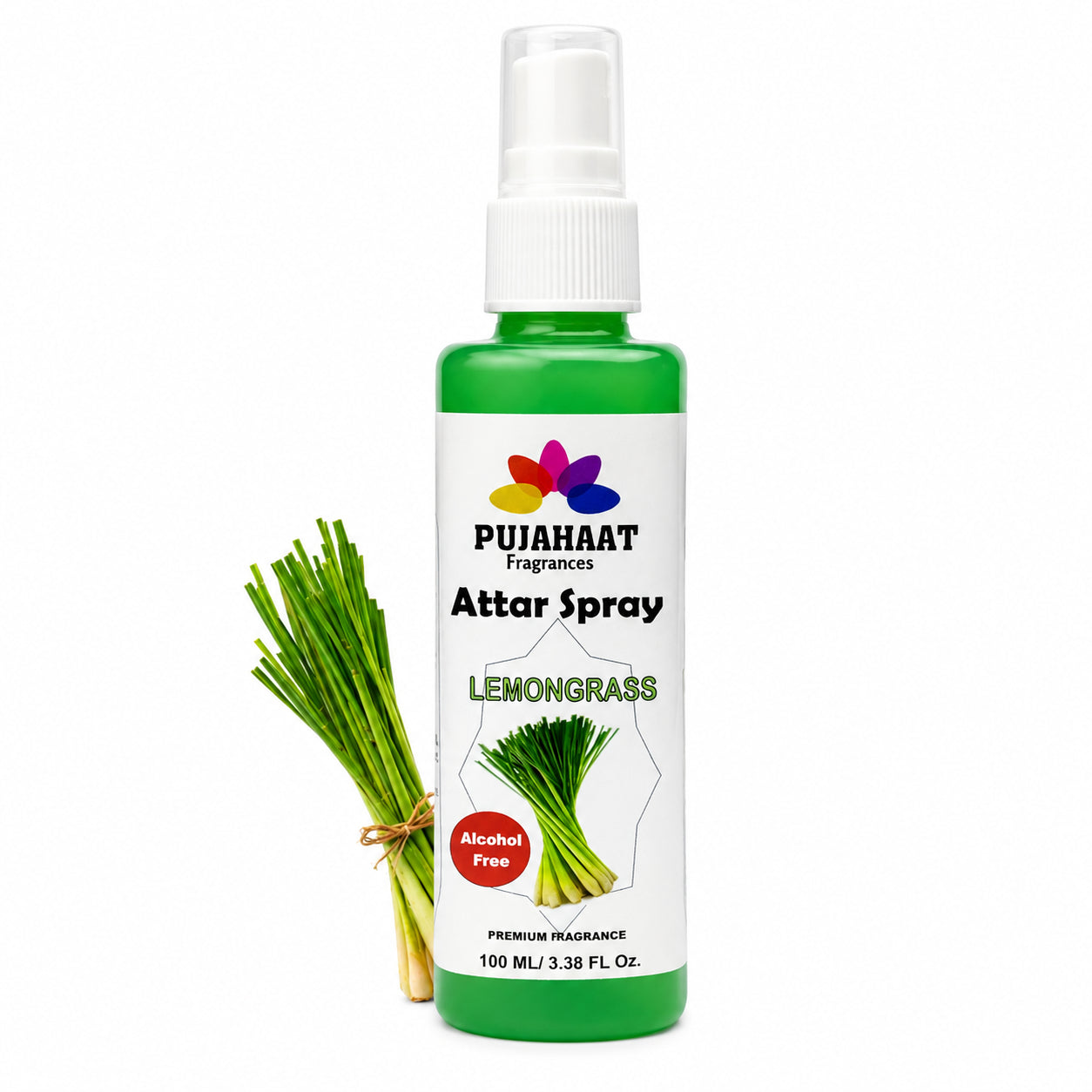 Lemongrass Attar Spray by Pujahaat | 100ml Non Alcoholic Spray | Religious Mist | Air Freshener, Room Mist, Fabric & Linen Spray | Perfect for Prayers Rooms, Living Room, sofas, curtains, car