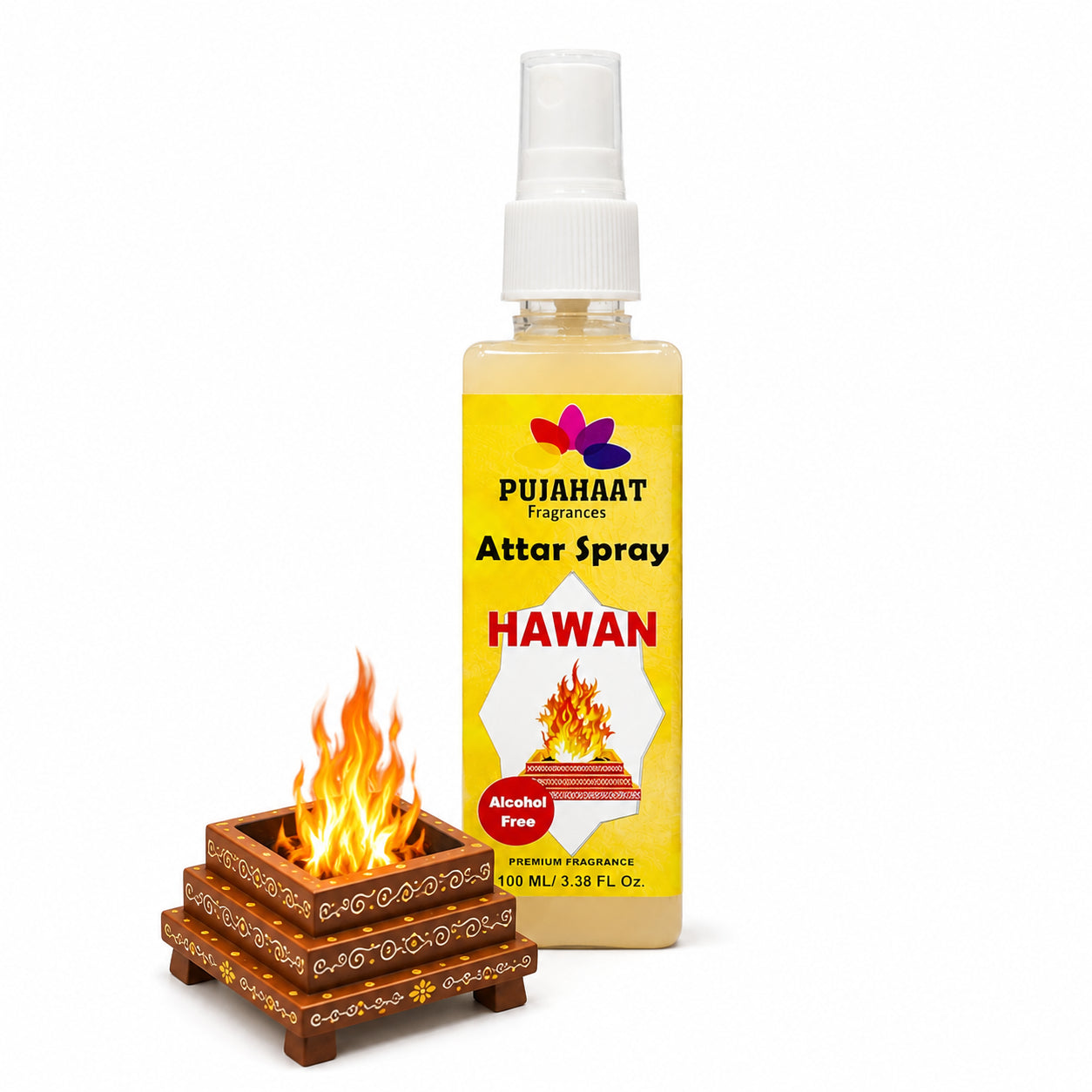 Pujahaat Premium Attar Spray | 100 ml Non Alcoholic Spray | Religious Mist | Air Freshener, Room Mist, Fabric & Linen Spray | Perfect for Prayers Rooms, Living Room - Hawan Samagri