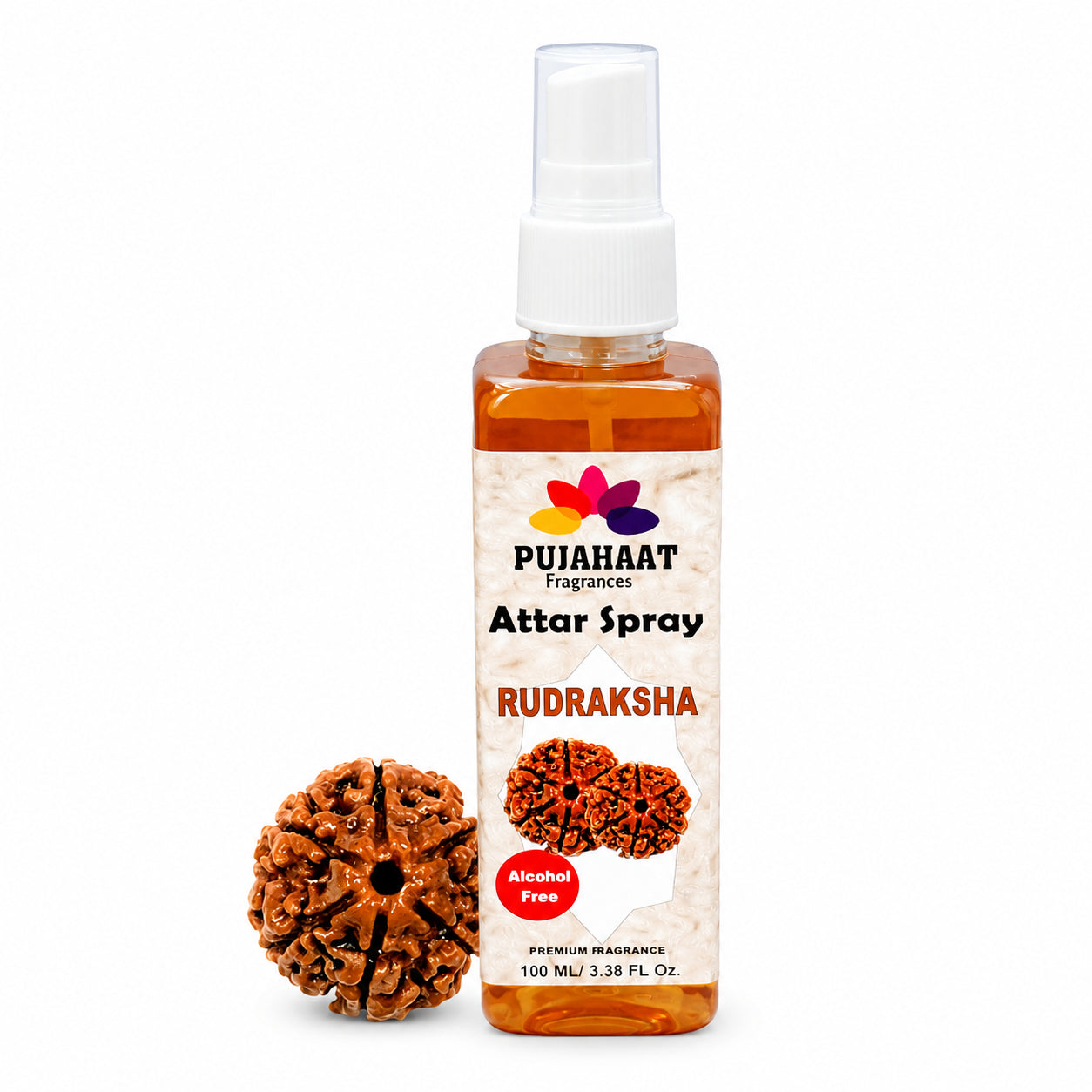 Pujahaat Premium Attar Spray | 100 ml Non Alcoholic Spray | Religious Mist | Air Freshener, Room Mist, Fabric & Linen Spray | Perfect for Prayers Rooms, Living Room, sofas, curtains, car - Rudraksha