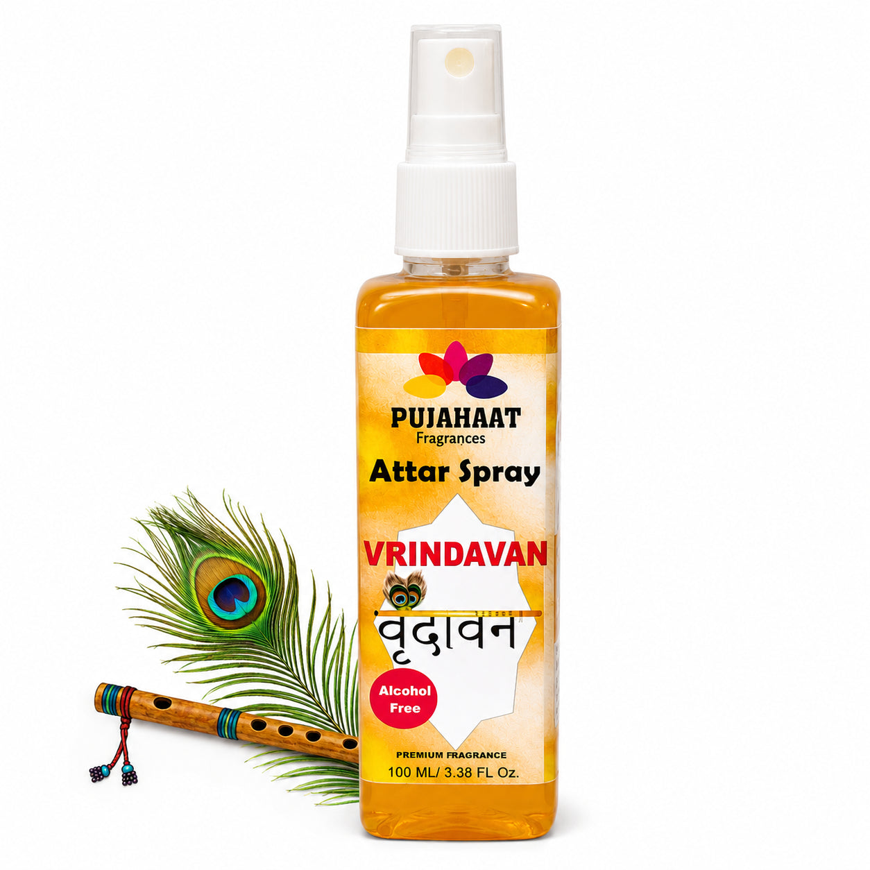 Vrindavan Premium Attar Spray by Pujahaat | 100 ml Non Alcoholic Spray | Religious Mist | Air Freshener, Room Mist, Fabric & Linen Spray | Perfect for Prayers Rooms, Living Room, sofas, curtains, car