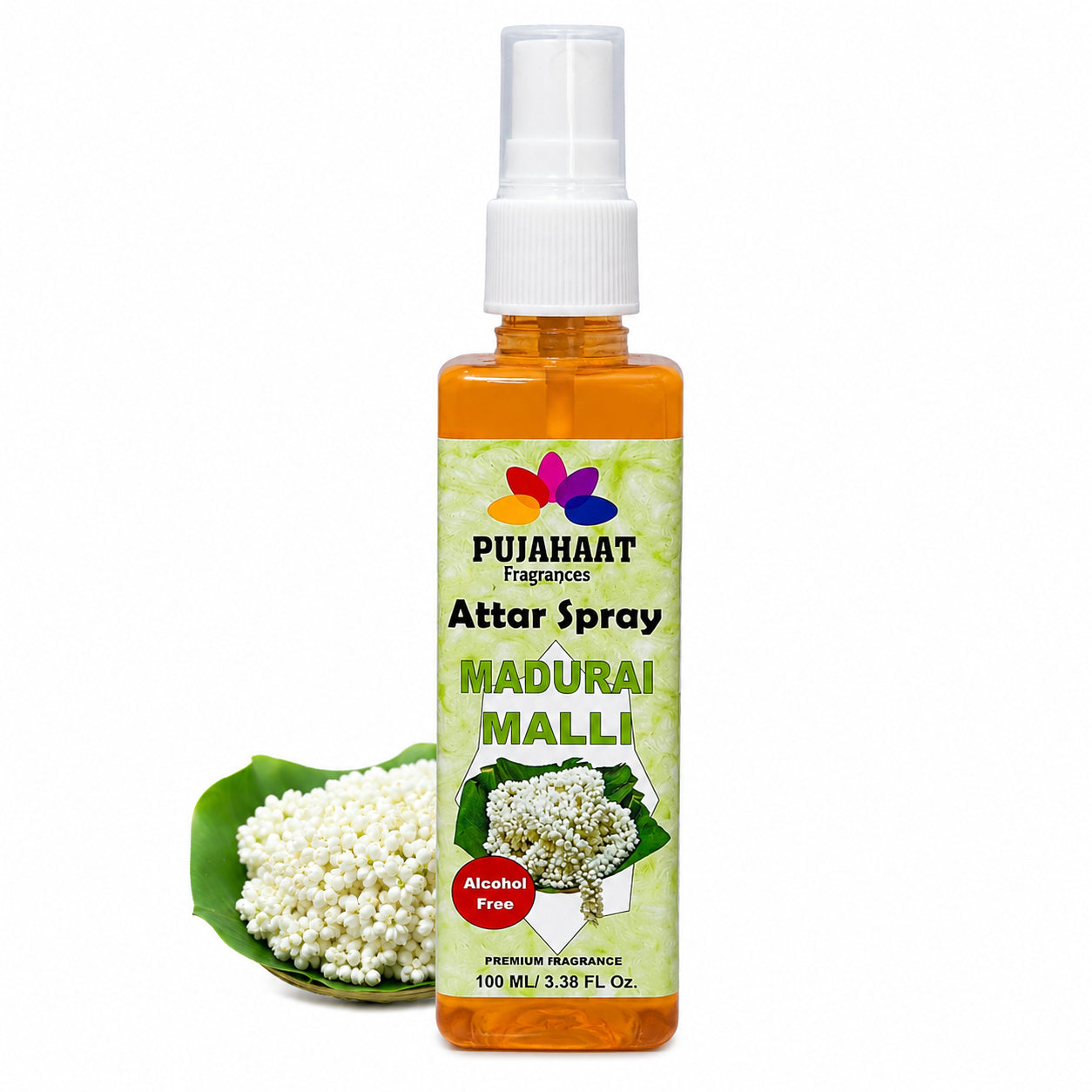 Madurai Malli Attar Spray by Pujahaat | 100 ml Non Alcoholic Spray | Religious Mist | Air Freshener, Room Mist, Fabric & Linen Spray | Perfect for Prayers Rooms, Living Room, sofas, curtains, car
