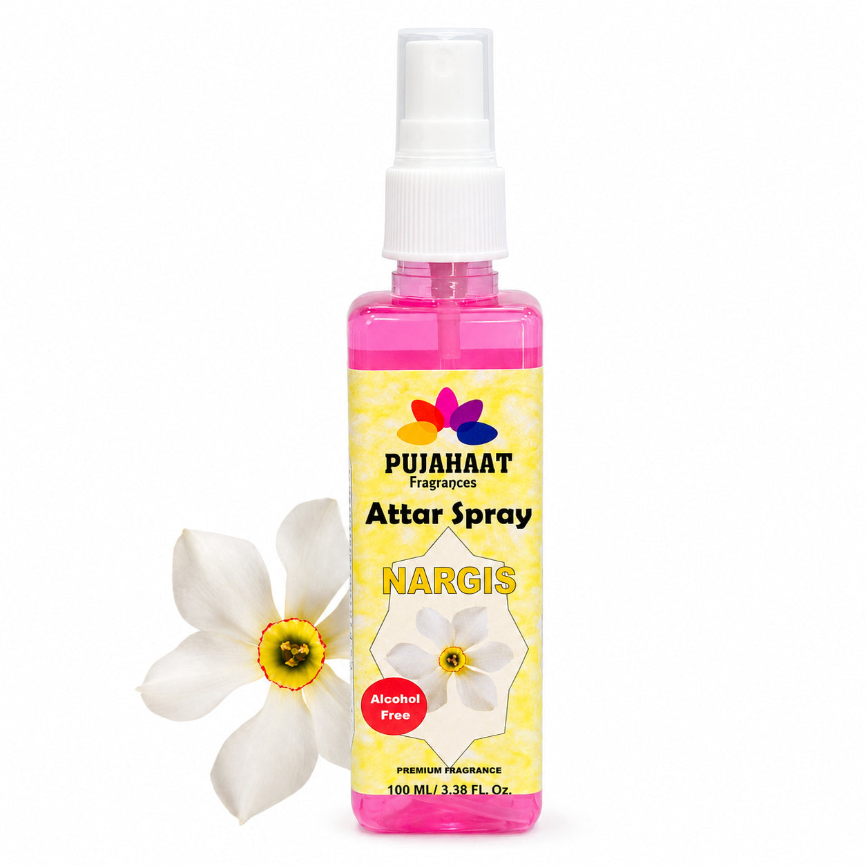 Pujahaat Nargis Attar Spray | 100 ml Non Alcoholic Spray | Religious Mist | Air Freshener, Room Mist, Fabric & Linen Spray | Perfect for Prayers Rooms, Living Room, sofas, curtains, car