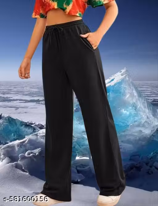 ORETIC Premium Women Black Joggers High Waist Loose Fit Baggy Wide Leg Sweatpants Pants