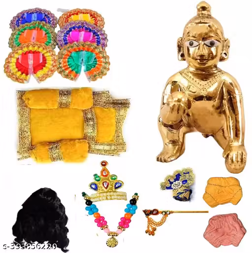 Laddu Gopal 1No. Size (Full Set Combo) Laddu Gopal Brass Idol with 13 Dress Package ( Size 0no. to .1no. )