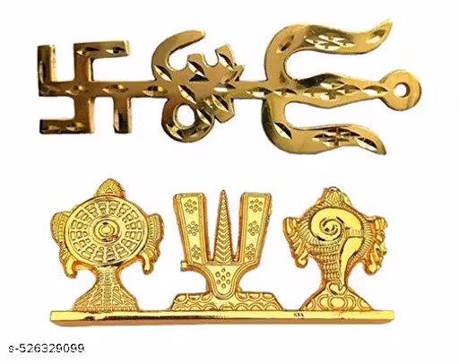 Shankh Chakra Namah of Lord Vishnu Tirupati Balaji Shankha Chakra Tilak And Swastik Om Trishul Trishakti Yantra (Pack of 2)