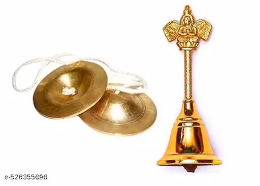 Small Pooja Bell Garuda Ghanti And Manjeera Traditional Instrument Indian Music ( Size-5inch ). (Size 3inch))