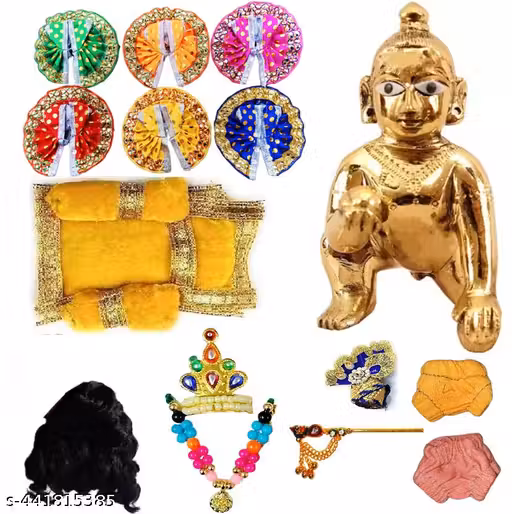 Laddu Gopal Ji 1no. Size Idol with ( Item Of 14) Full Dress Set Combo (Size-1no.)