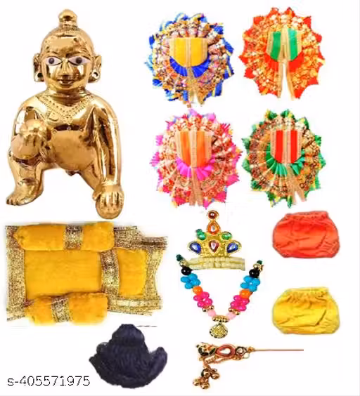 Laddu Gopal Ji 1No. Size ( Package of 11) Thakuri ji Combo Idol With Full Set Dress (Size 1no.)