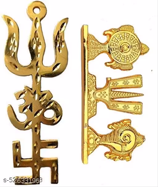 Shankh Chakra Namah of Lord Vishnu Tirupati Balaji Shankha Chakra Tilak And Swastik Om Trishul Trishakti Yantra (Pack of 2)