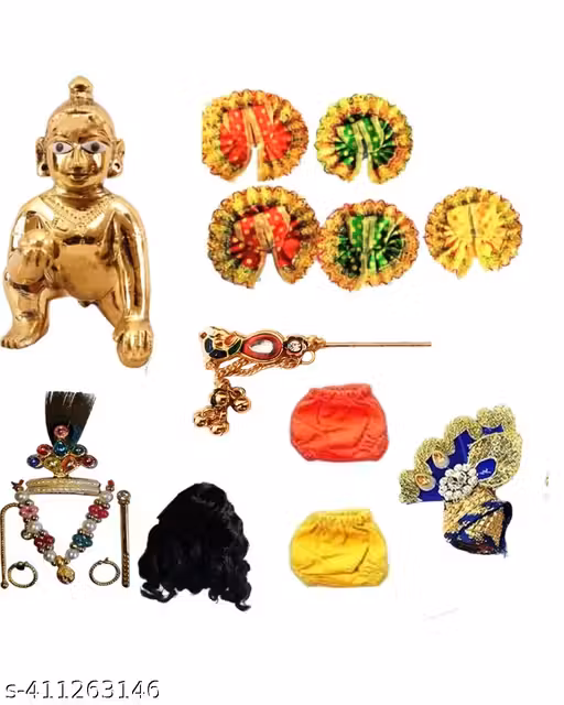 Laddu Gopal 1No. Size Idol With (Pakage of 12) Khana ji Dress Combo ( Size 1no.)