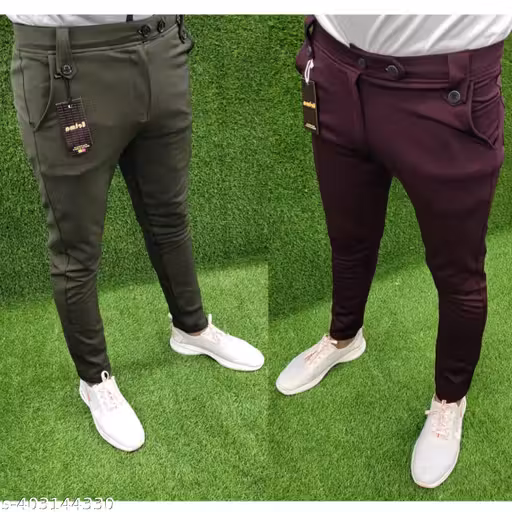 Stylish & Comfortable Trousers (Pack of 2) | Men Trousers | Fabulous Lycra Blend Trousers | Mens & Boys Trousers | Ravishing & Casual Wear Trousers | Maroon & Dark Green