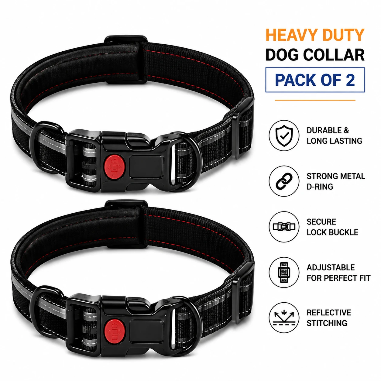 Reflective Dog Collar 2 Adjustable Safety Pet Collar for Night Walking