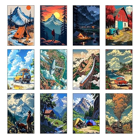 A3 Split Wall Poster Set Red Muscle Car Night Street Artwork | Modern Automotive Illustration on 300 GSM Glossy Paper | Bedroom, Garage & Office Decor Wall Art | BLUEWALL DECOR