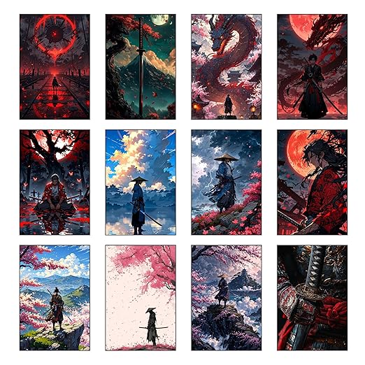 Gibli Travel Adventure Wall Posters Set of 12 | A4 Size | 300 GSM Glossy Art Prints | Nature Camping Hiking Biker Landscape Wall Decor | BLUEWALL DECOR