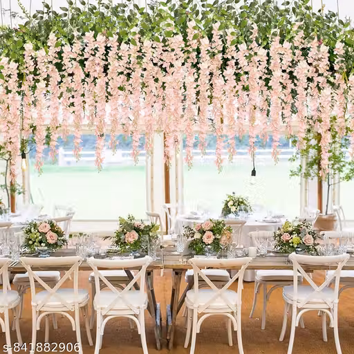 Artificial Wisteria Hanging Flower Vines (Pack of 12, Soft Pastel Pink) – Home & Wedding Decoration