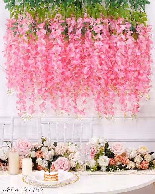 Artificial Pink Wisteria Flower Hanging Vine (pack of 12)