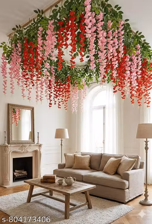 Artificial Hanging Flower Vines for Decoration – Premium Silk Wisteria Ceiling Flower Garland (pack of 12)