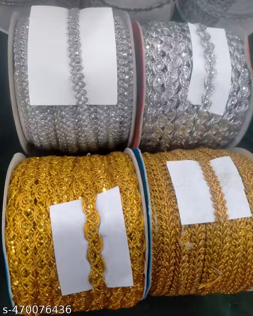 Lace Roll | Premium Fancy Golden & Silver Embroidery Lace Pack of 4 | Saree Blouse Lehenga Dupatta Border Decoration