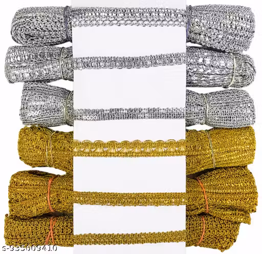 Lace Roll Combo | 3 Golden & 3 Silver Designer Lace Pack | Premium Border Lace for Saree Blouse Lehenga