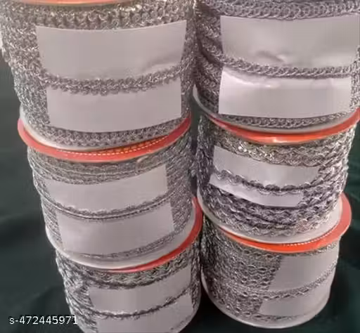 Silver Lace Roll | Pack of 6 Designer Embroidery Lace Thread | Saree Blouse Lehenga Decoration