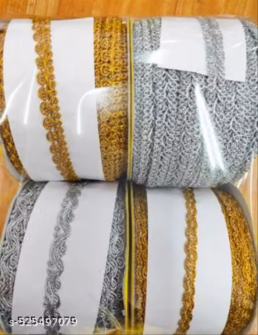 Designer Lace Roll | Golden & Silver Embroidery Border Lace Combo | Saree Lehenga Blouse Work