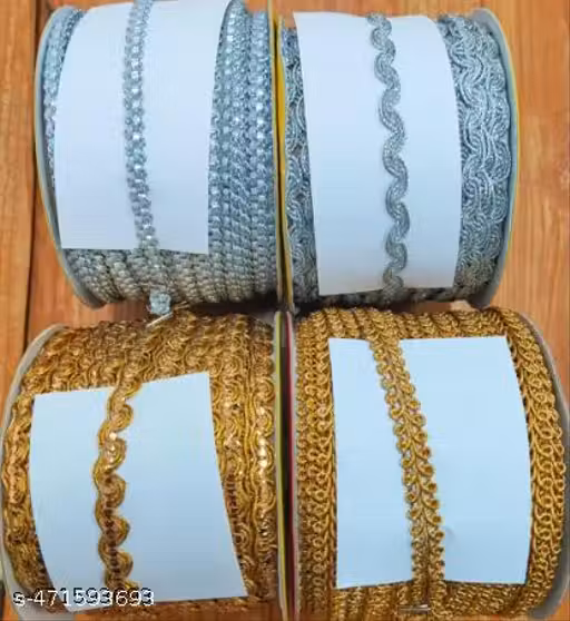 Golden & Silver Lace Roll | Random Designer Border Lace Combo | Saree Blouse Lehenga Decoration