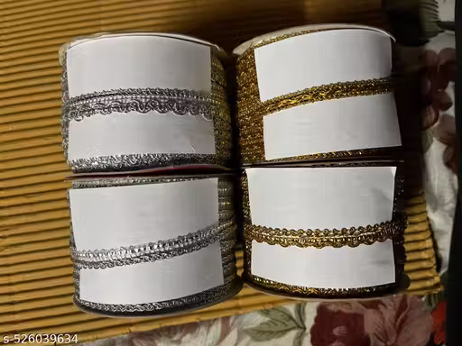 Fancy Lace Roll | Golden & Silver Designer Embroidery Lace Pack of 4 | Saree Lehenga Border Work